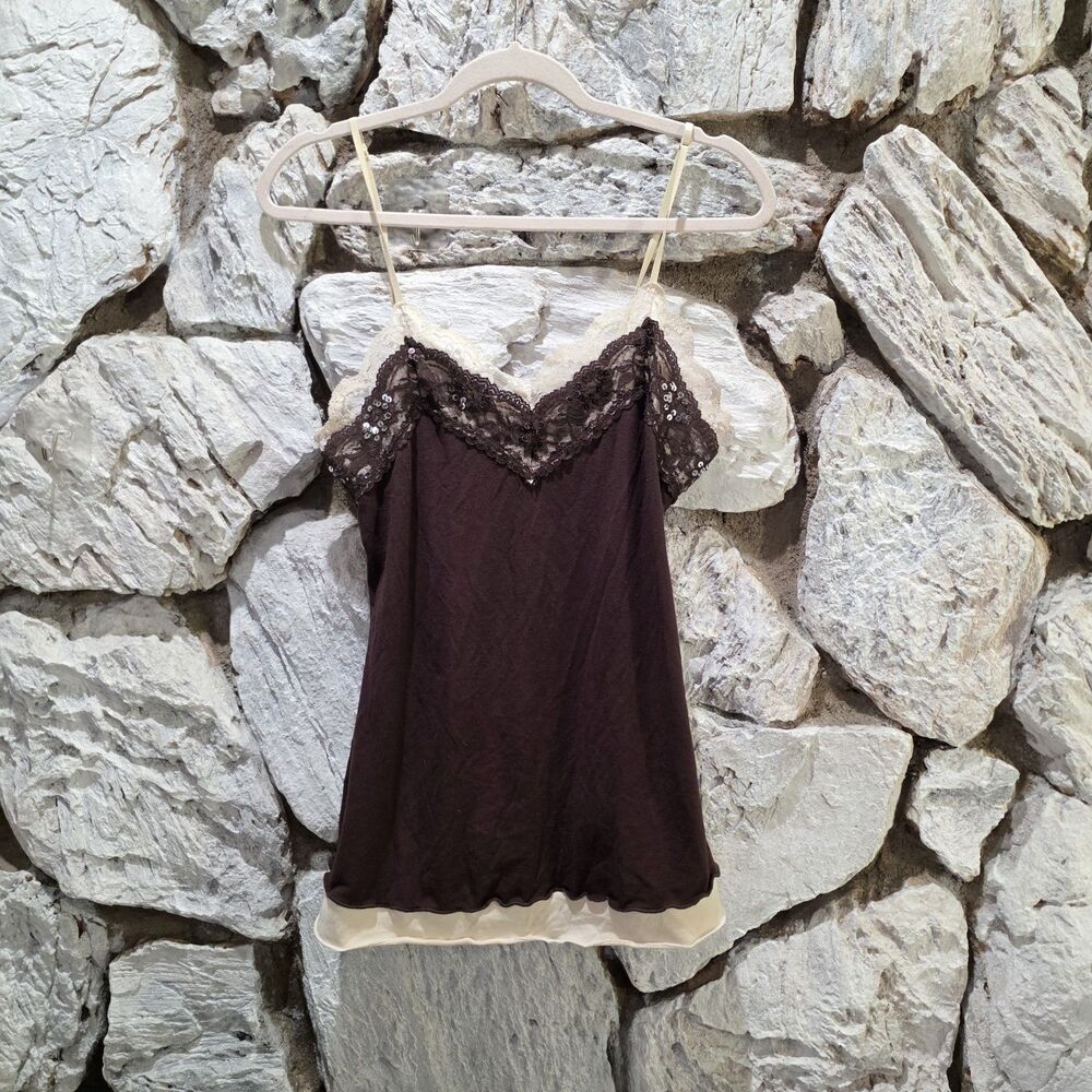 Vintage Y2K Fashion Bug Tank Top Jeweled Women's Size S Chocolate Brown